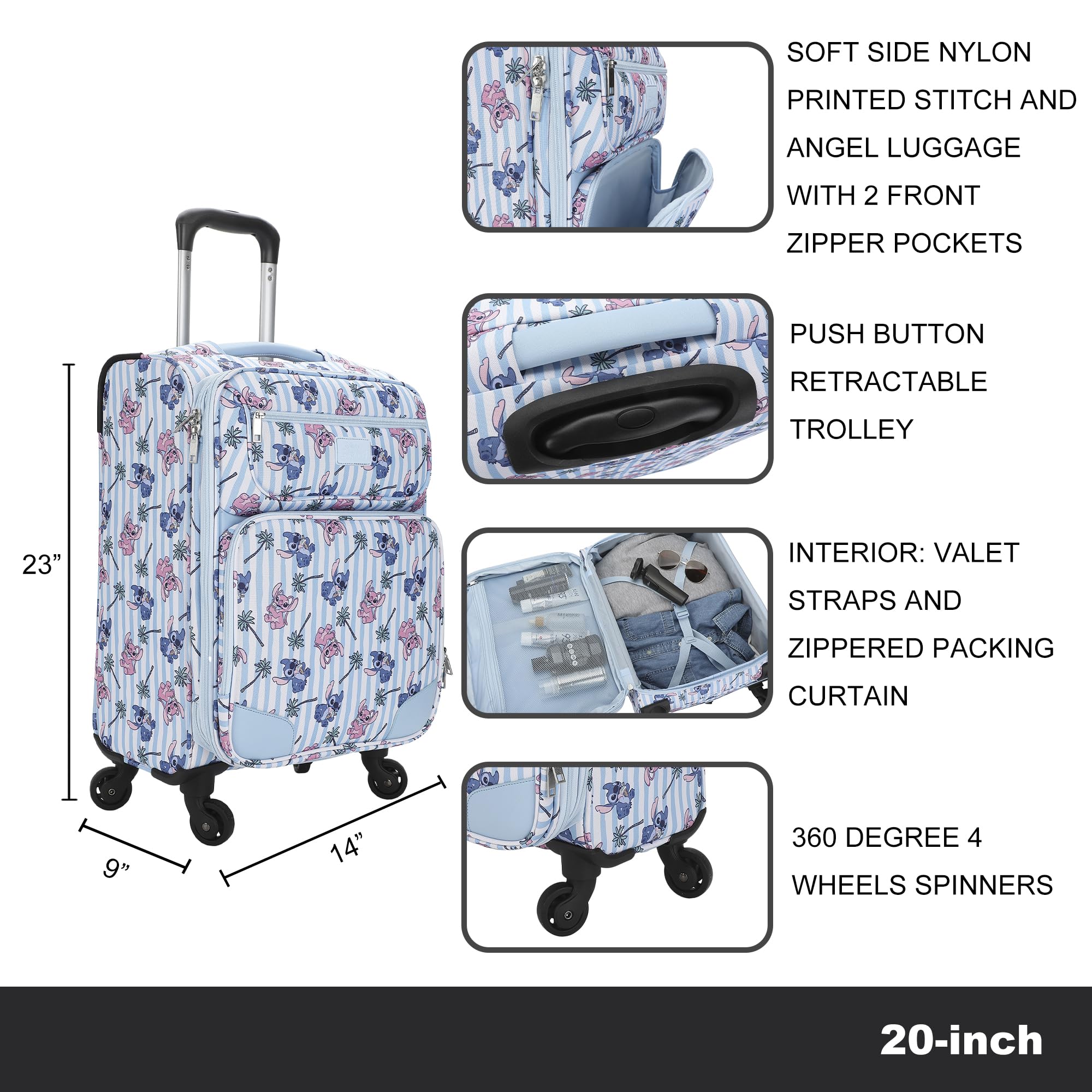 Bioworld Disney Stitch & Angel Ice Cream Blue 20" Adult Softside Rolling Luggage - Image 5