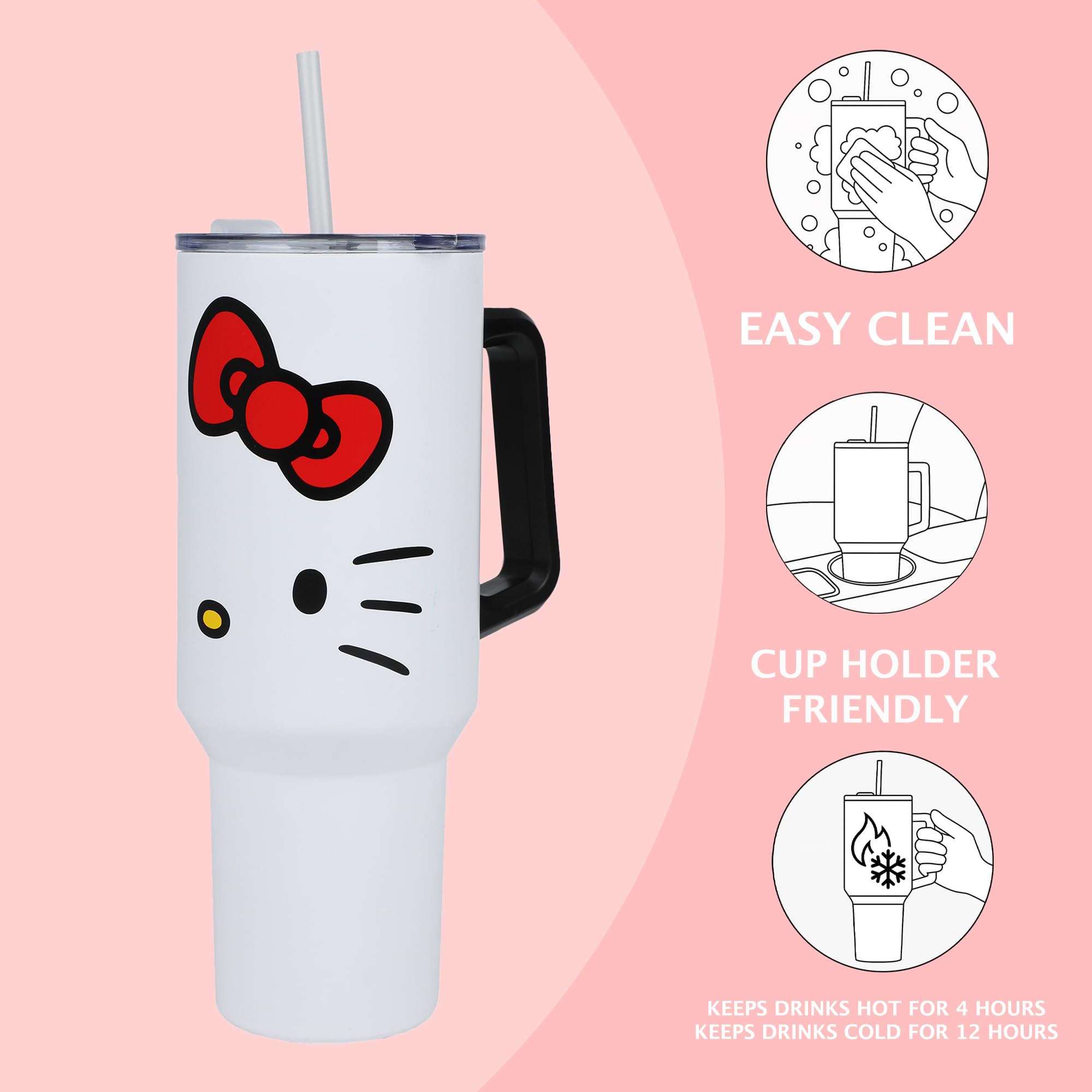 Bioworld Hello Kitty 40 Oz. Stainless Steel Tumbler With Leak-Proof Lid - Image 4