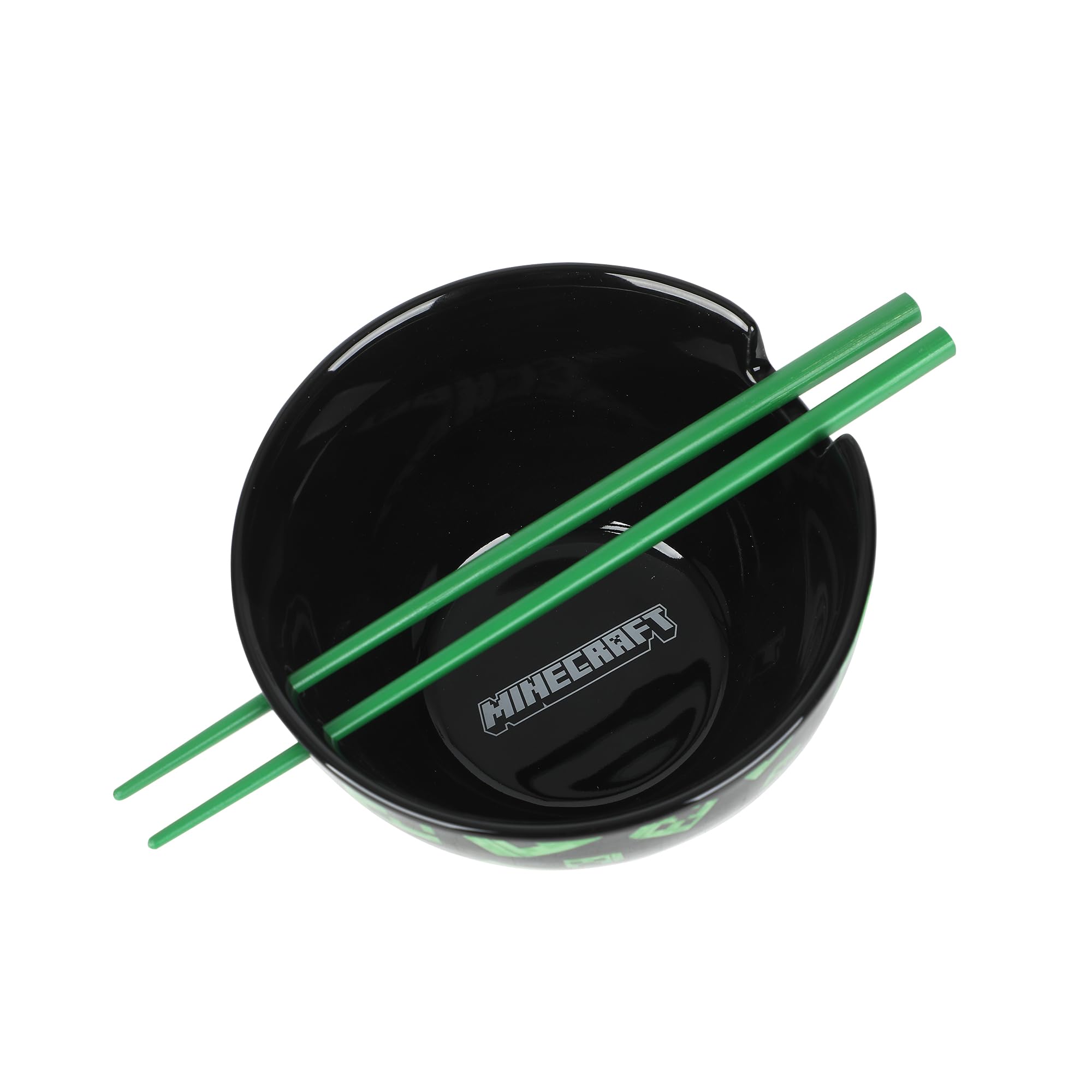 Bioworld Minecraft Creeper Faces 20 Oz Black Ceramic Ramen Bowl With Plastic Chopsticks - Image 3