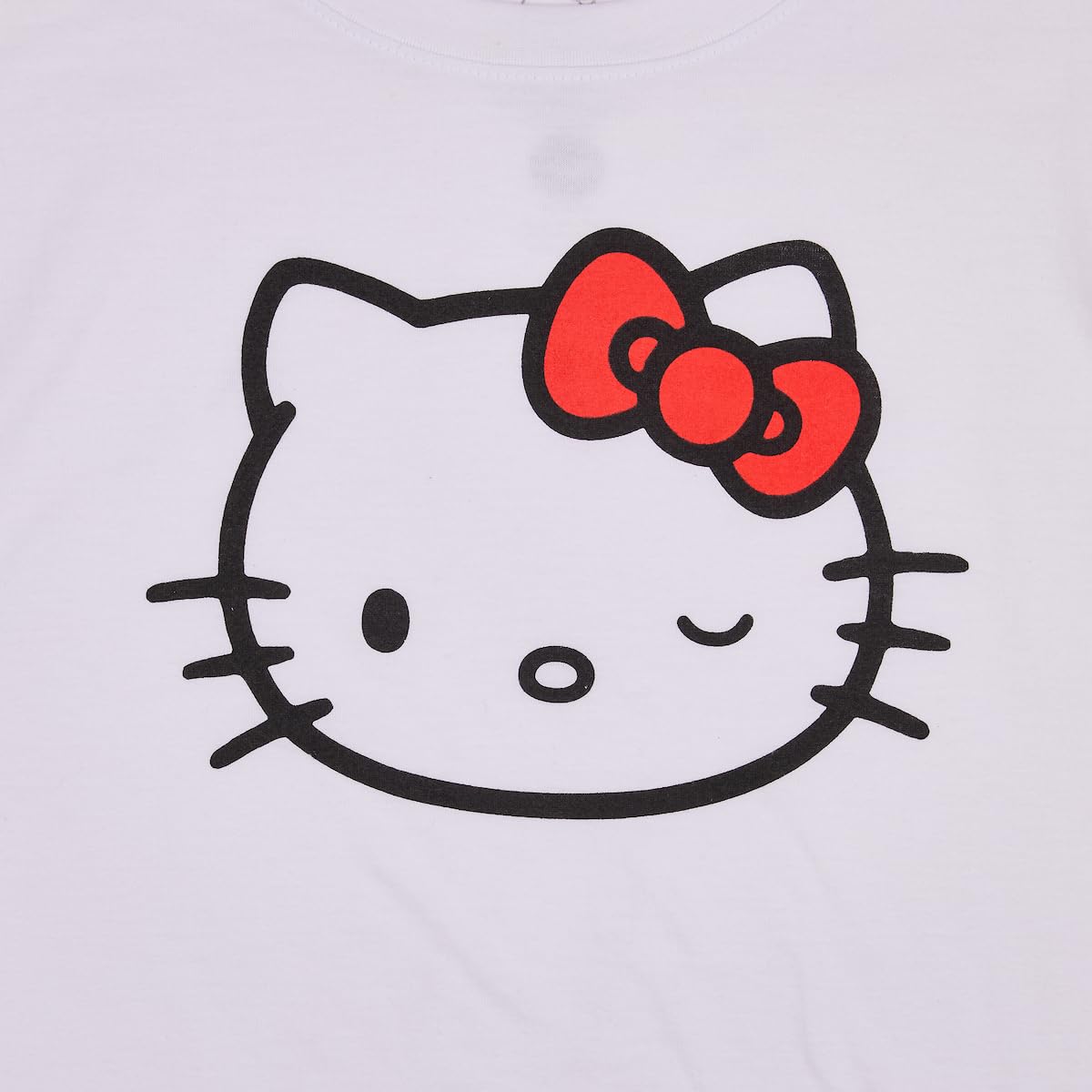 Hello Kitty Face Outline Crew Neck Short Sleeve Women's White Super Crop Baby Tee - Image 3