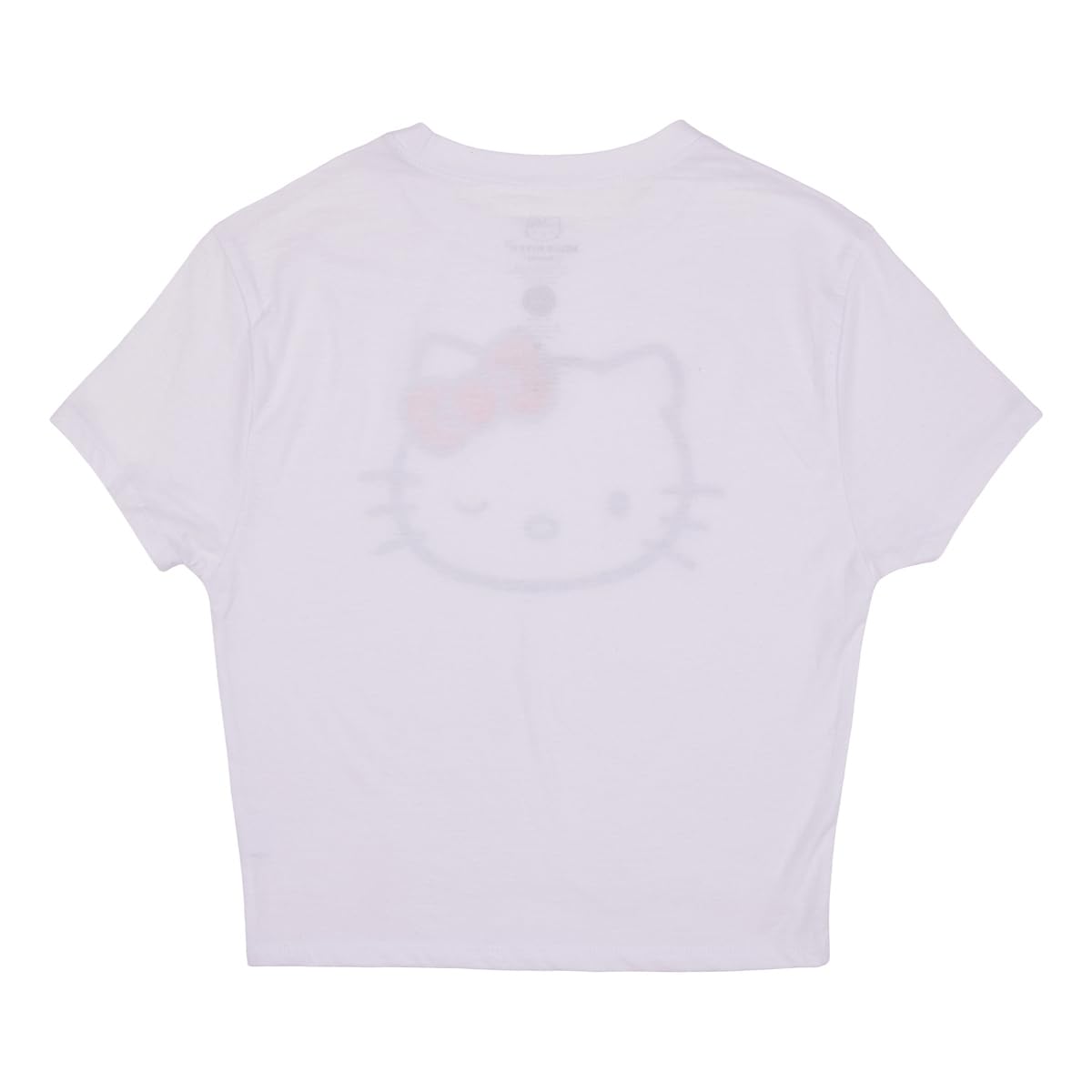 Hello Kitty Face Outline Crew Neck Short Sleeve Women's White Super Crop Baby Tee - Image 4