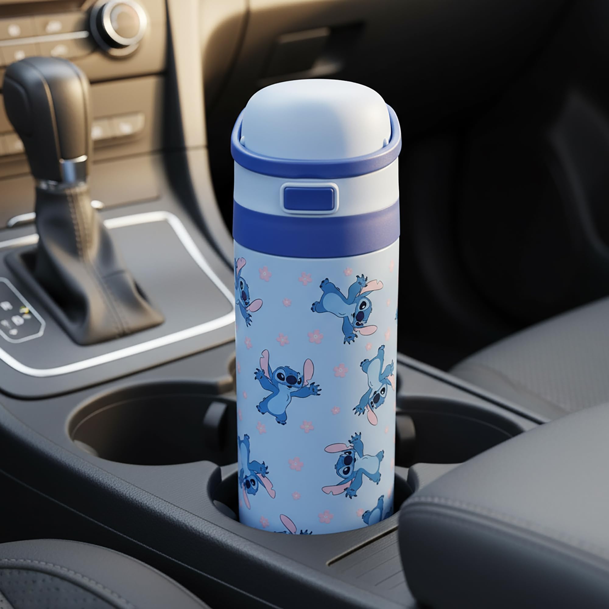 Lilo & Stitch All-Over Stitch Print Blue 24 Oz Stainless Steel Water Bottle - Image 7