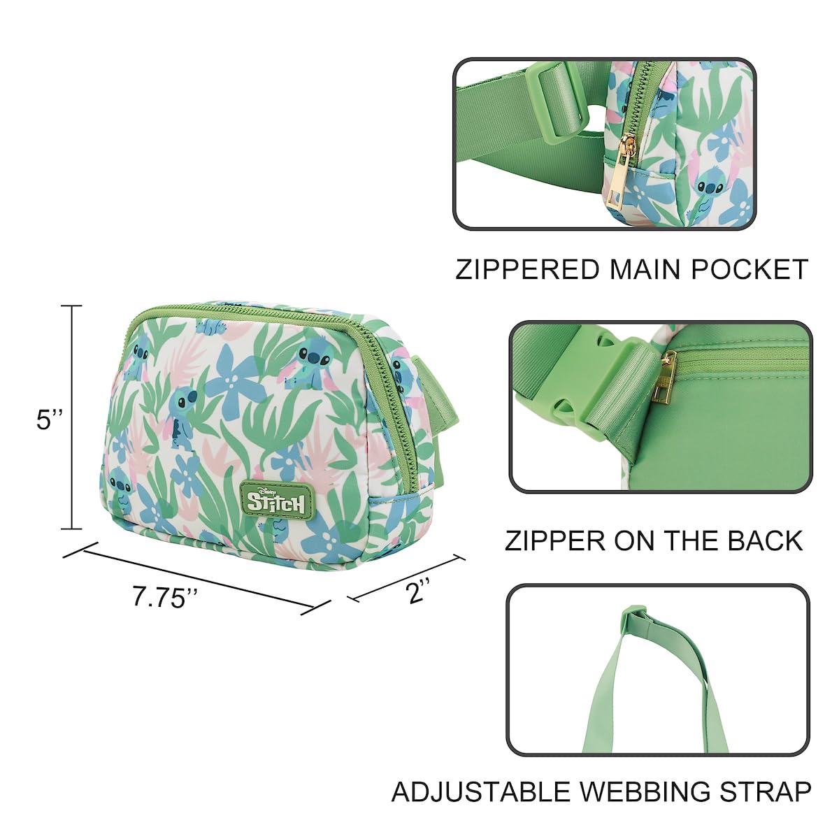 Stitch Tropical Print 7.75" Green Fanny Pack - Image 6